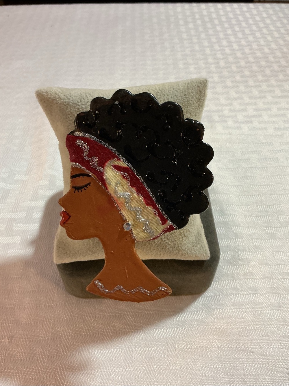 Afrocentric Hand Painted Woman Profile Headwrap Natural Hair Brooch